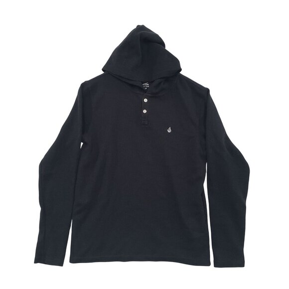 Volcom Mens Black Long Sleeve Hooded Henley Shirt Size S  Casual Athleisure - Picture 1 of 7